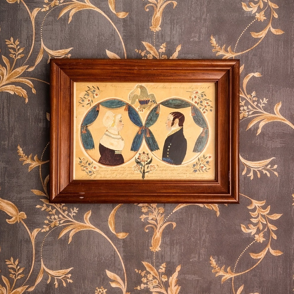 "Portrait of Elijah and Hannah Robinson'' by Ruby Devol Fitch Wood Framed 9"x7"